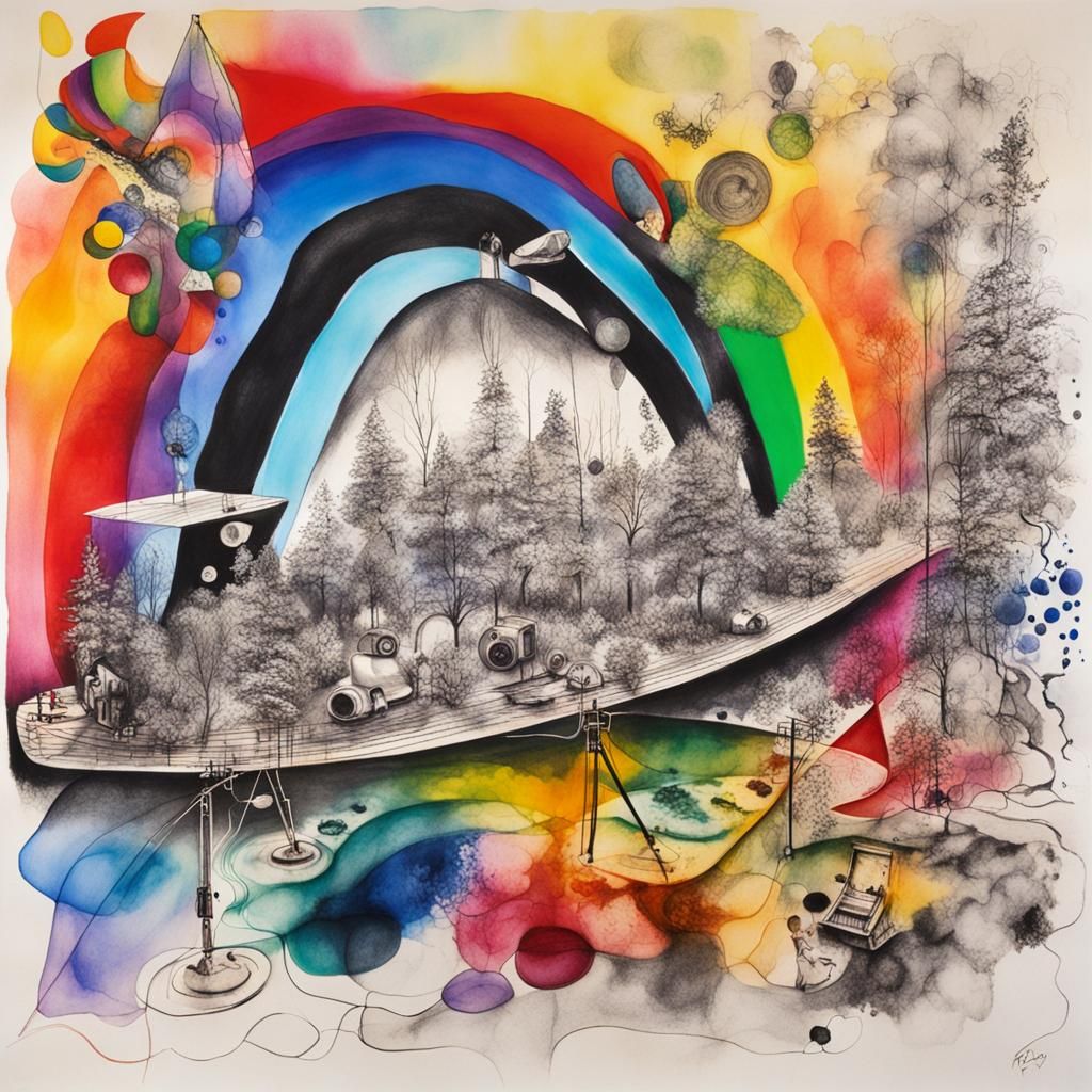 Surreal Rayograph with Rainbow Fairy, in Abstract Style