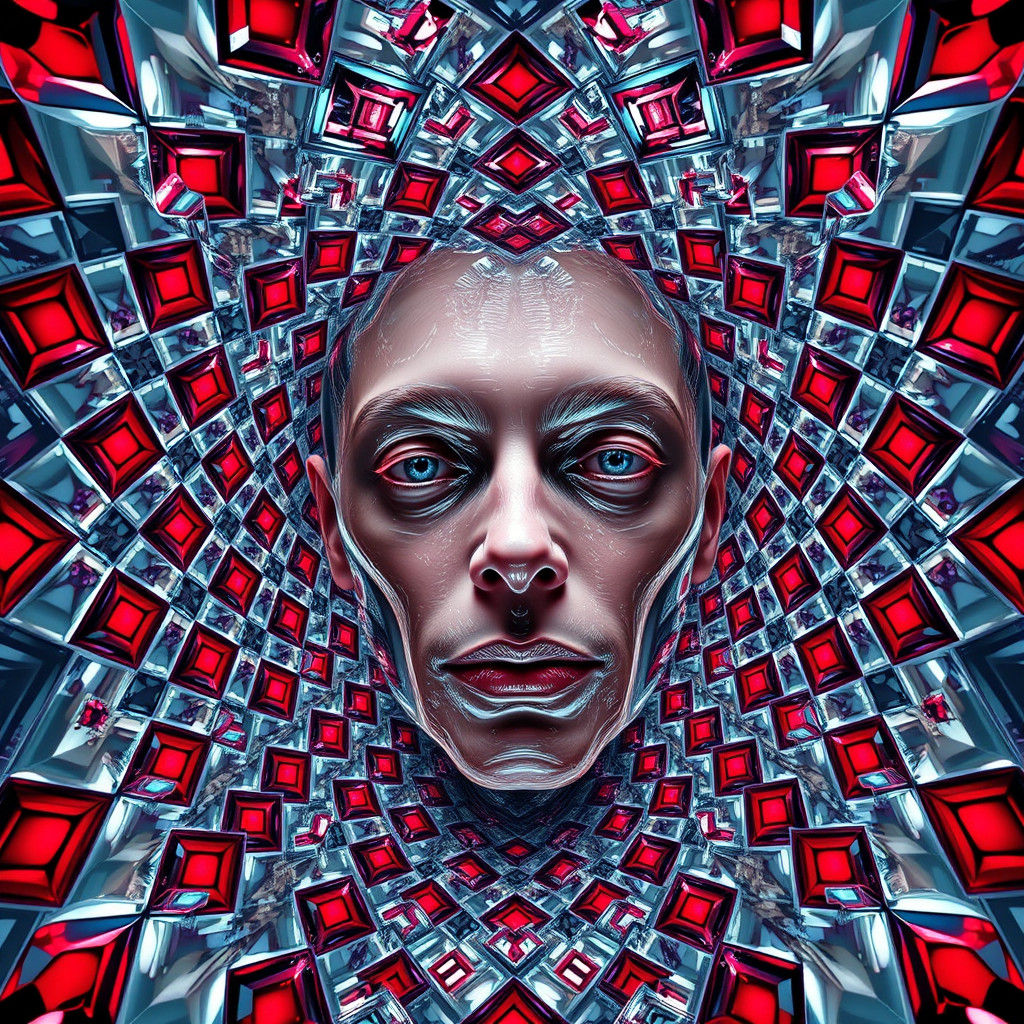 Distorted Face Merged with Infinite Gemstone Patterns