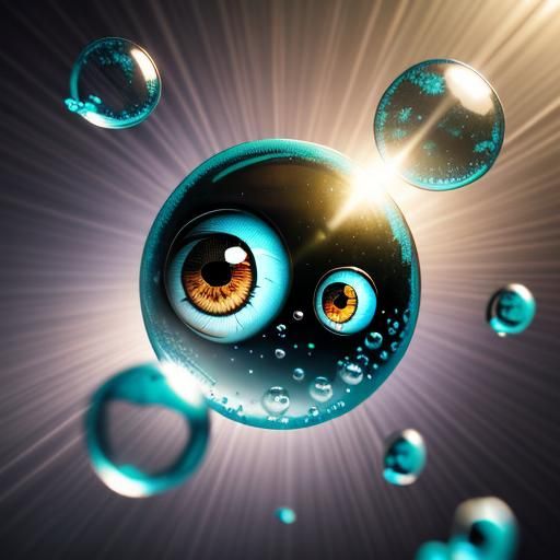 Hyperrealistic Soapy Water Bubbles with Eyes