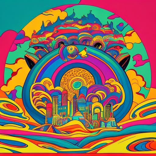 Psychedelic Chicken Rock Band Album Cover Art