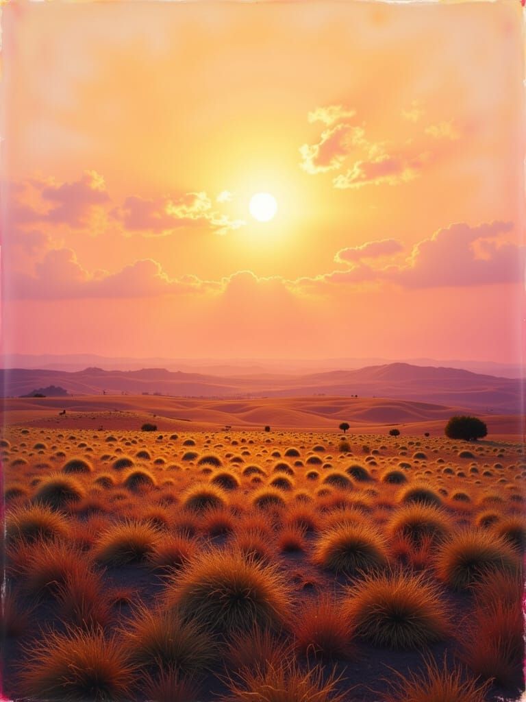 Sunset Over Tranquil Landscape in Impressionist Style