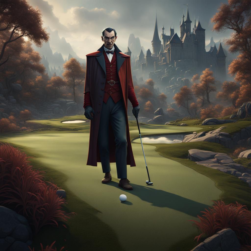 Count Dracula Golfing: Detailed Matte Painting