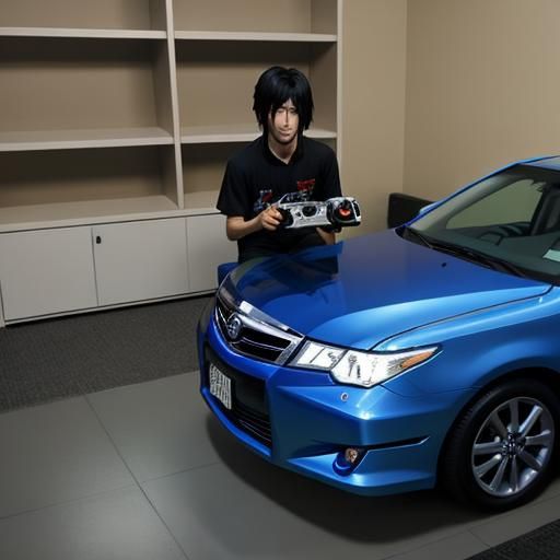 Sasuke playing videogames in the backrooms next to a Toyota Camry