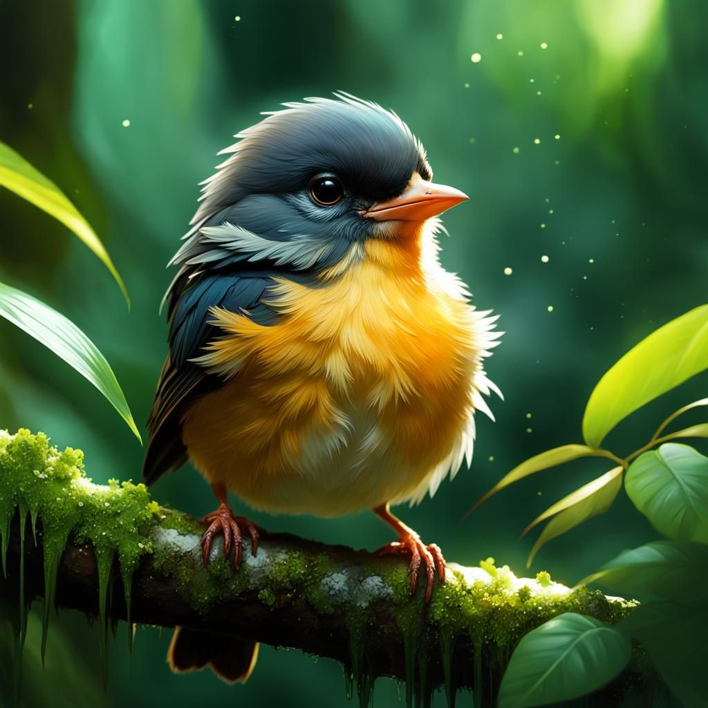 Mystical Baby Bird in Jungle, Digital Art