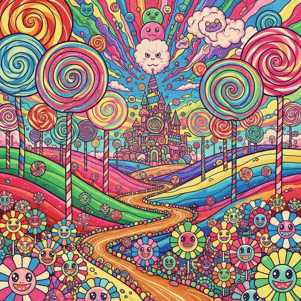 Vibrant Candy Land Scene with Whimsical Atmosphere