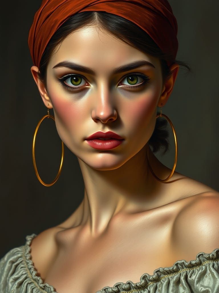 Portrait of a Woman with Captivating Green Eyes