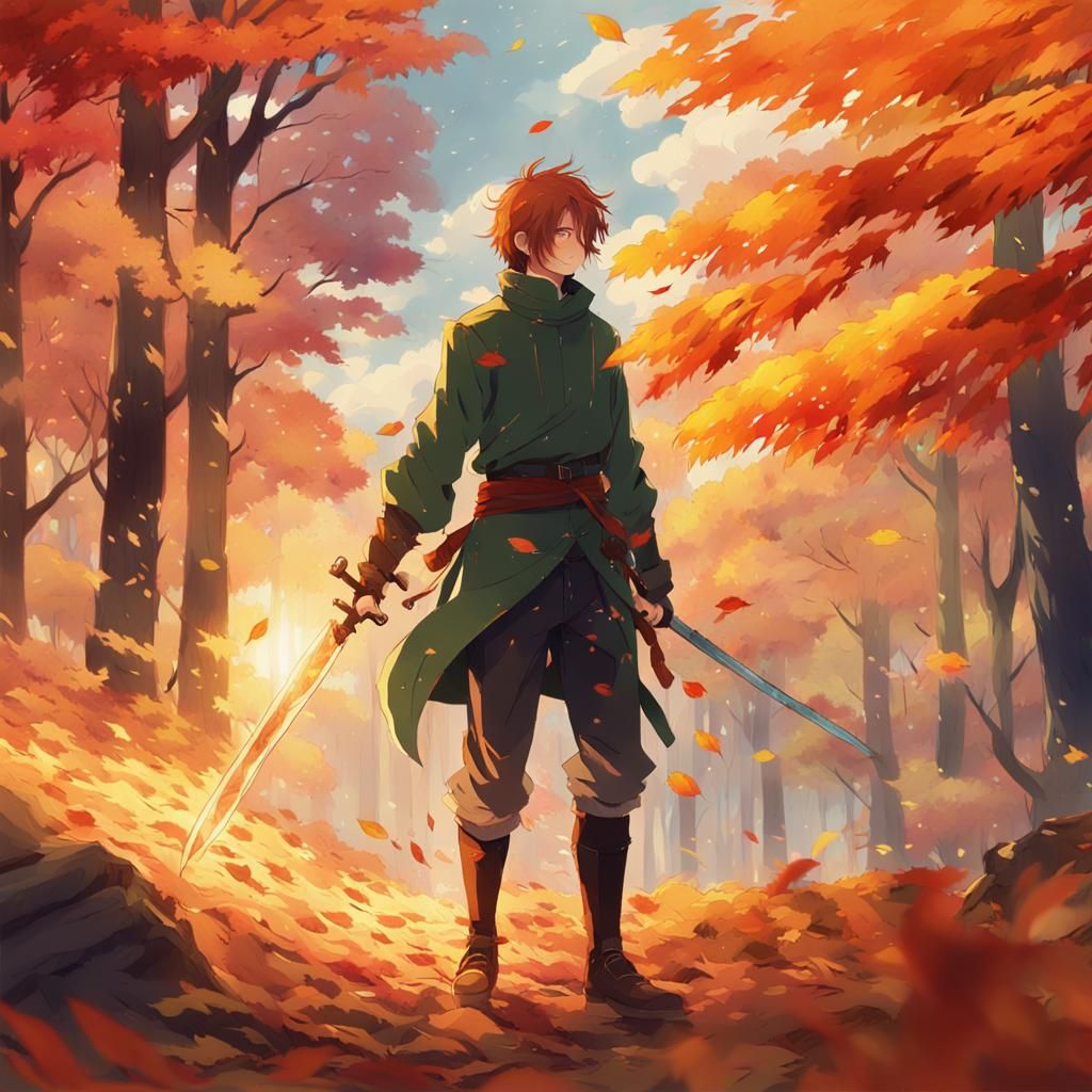 Kvothe in Autumnal Anime Landscape: Shinkai Style
