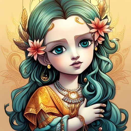 Cute Baby Lord Krishna in Digital Painting Style