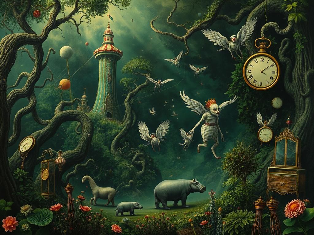 Dreamlike Jungle Landscape with Melting Circus Towers