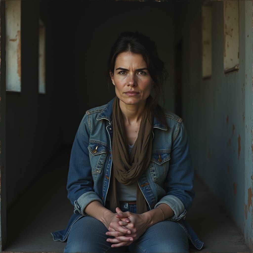 Woman in Cell, Embodying Resilience in a Somber Atmosphere