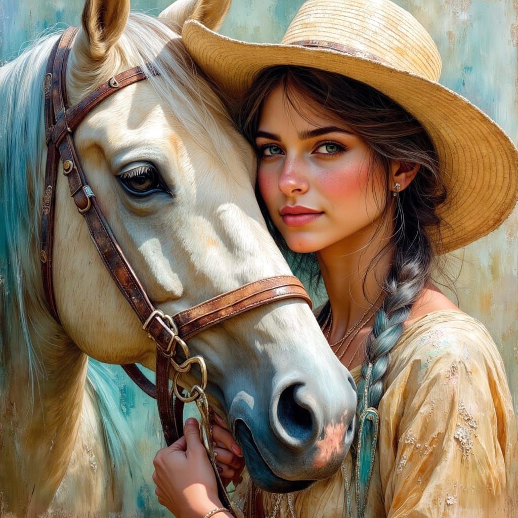 Bedouin Woman and Arabian Horse Oil Painting