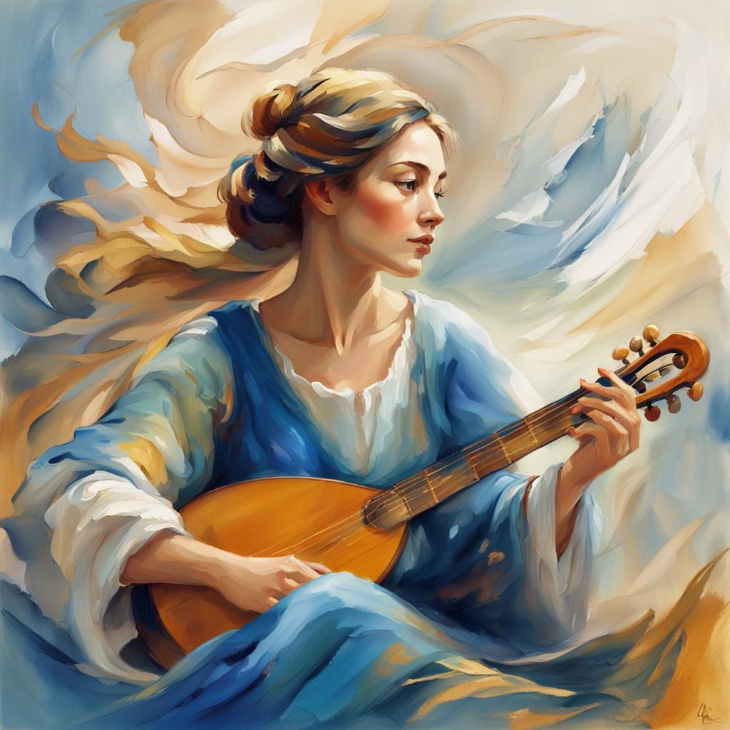 Serene Lute Player in Soft Folds of Fabric