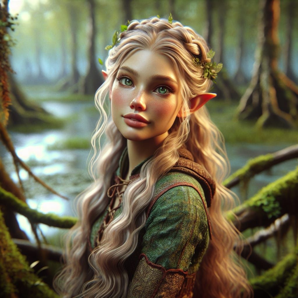 Elven Child Druid in Mystic Swamp