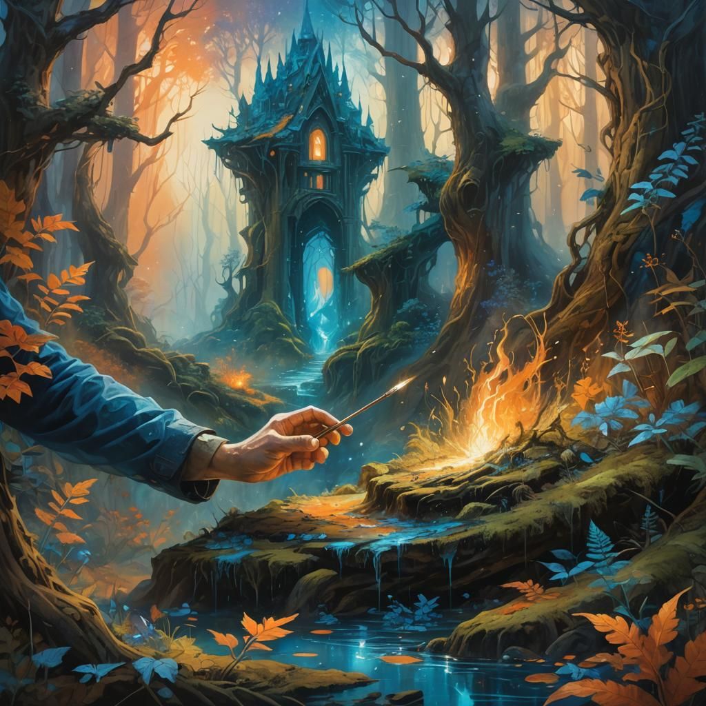 Artist's Hands Paint Mystical Realm: Fantasy Concept Art