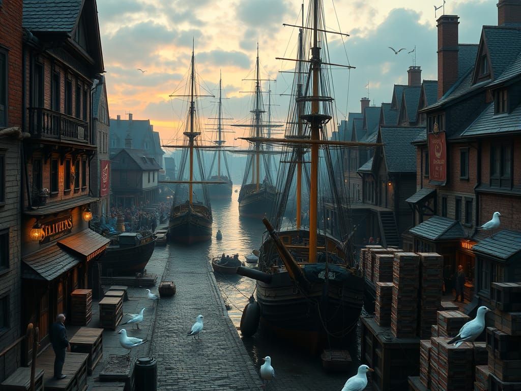 18th Century Port Cityscape in Deep Fantasy Style