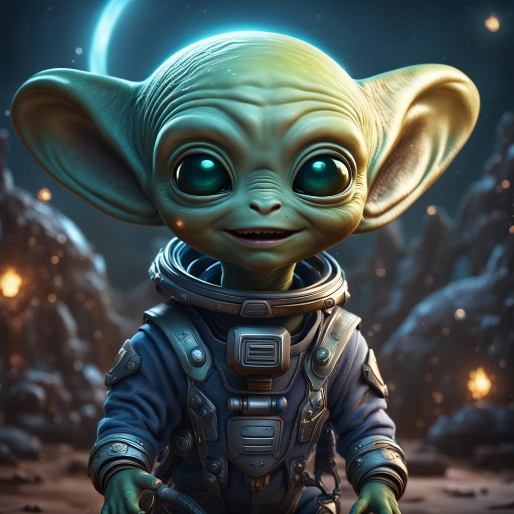 Happy Cute Baby Alien Portrait in Detailed Matte Painting