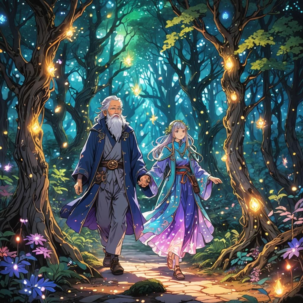 Enchanted Forest: Manga Artwork of Wizard Couple