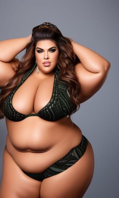 Confident Plus-Size Woman Posing in Bikini and Heels