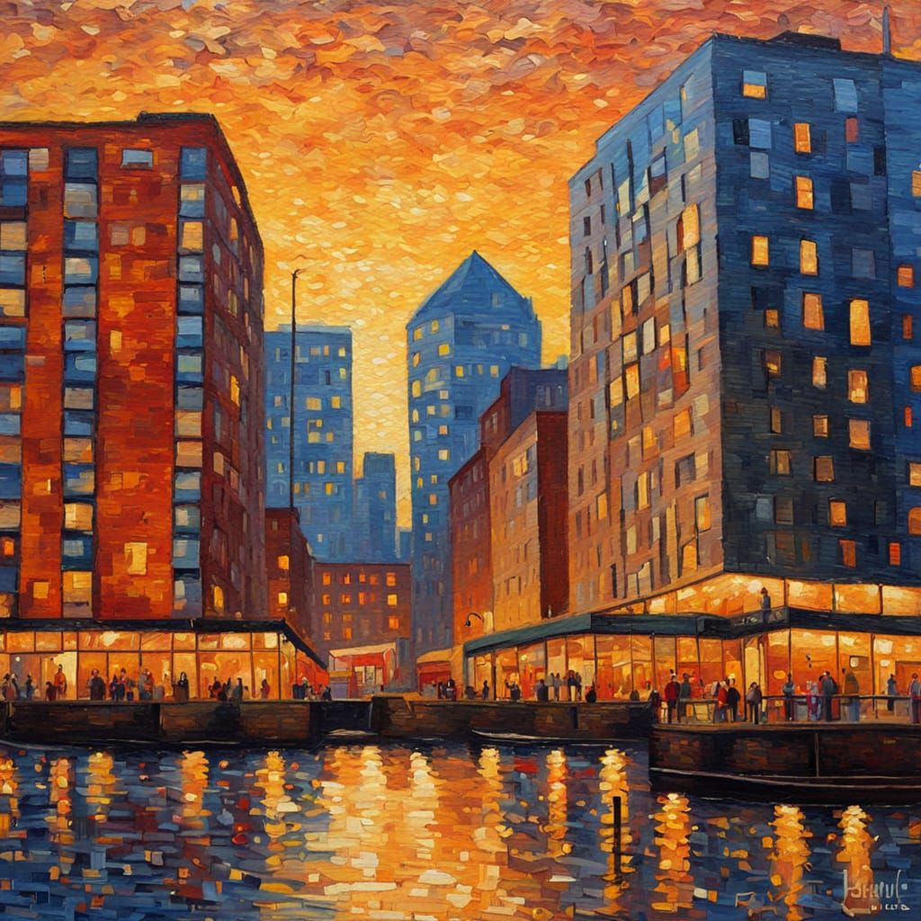 Liverpool Cityscape in Neo-Impressionist Style