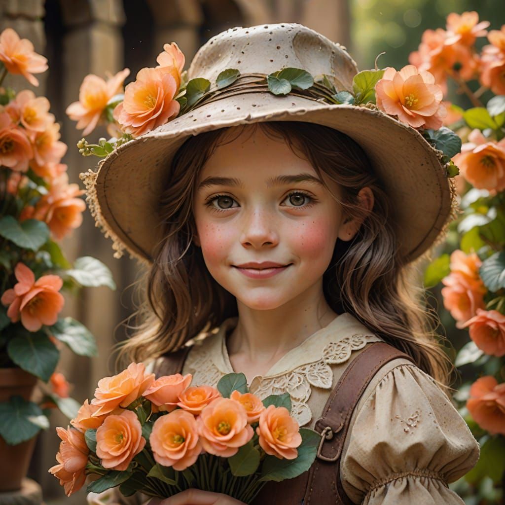 Enchanting Medieval Child with Begonias