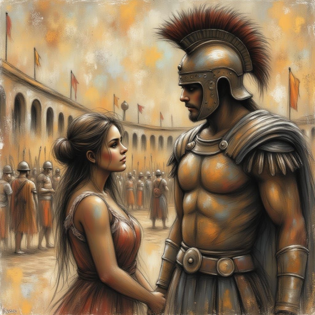 Hector and Andromache's Farewell in Chalk Art Style