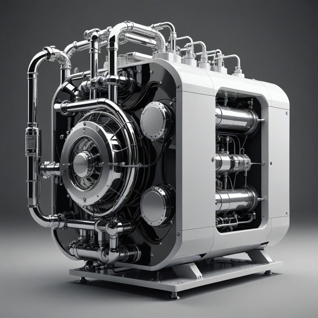Cyberpunk Water Powered Generator in Monochromatic Futurism