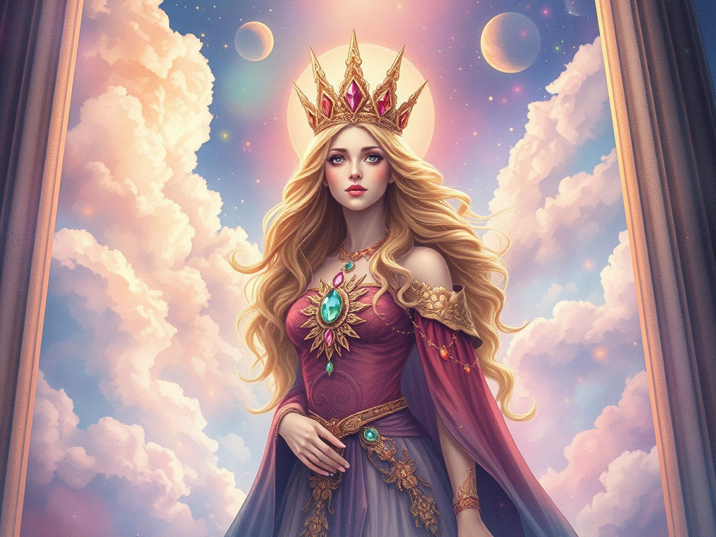 Charming Goddess in Galactic Clouds: Kawaii Anime Style