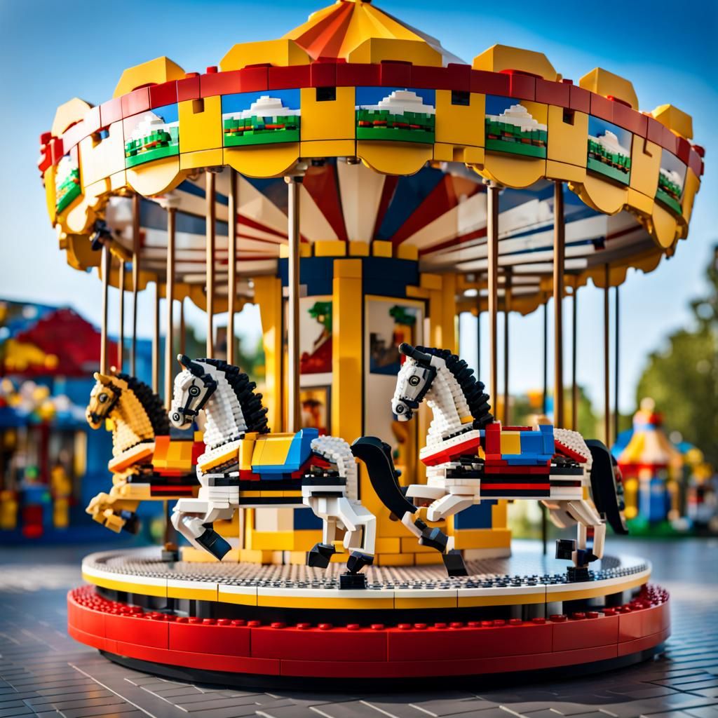 A carousel made of Lego bricks in Legoland theme park