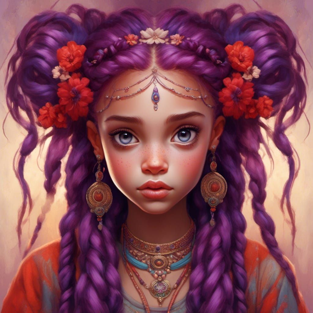 Crimson Braids: a Hypermaximalist Storybook Illustration