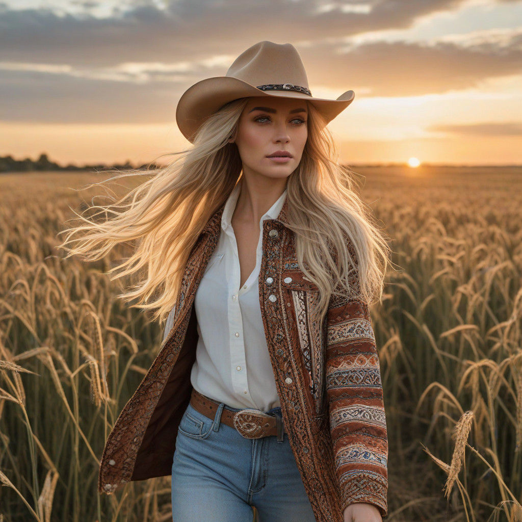 Sunset Wheat Field Cowboy Goddess