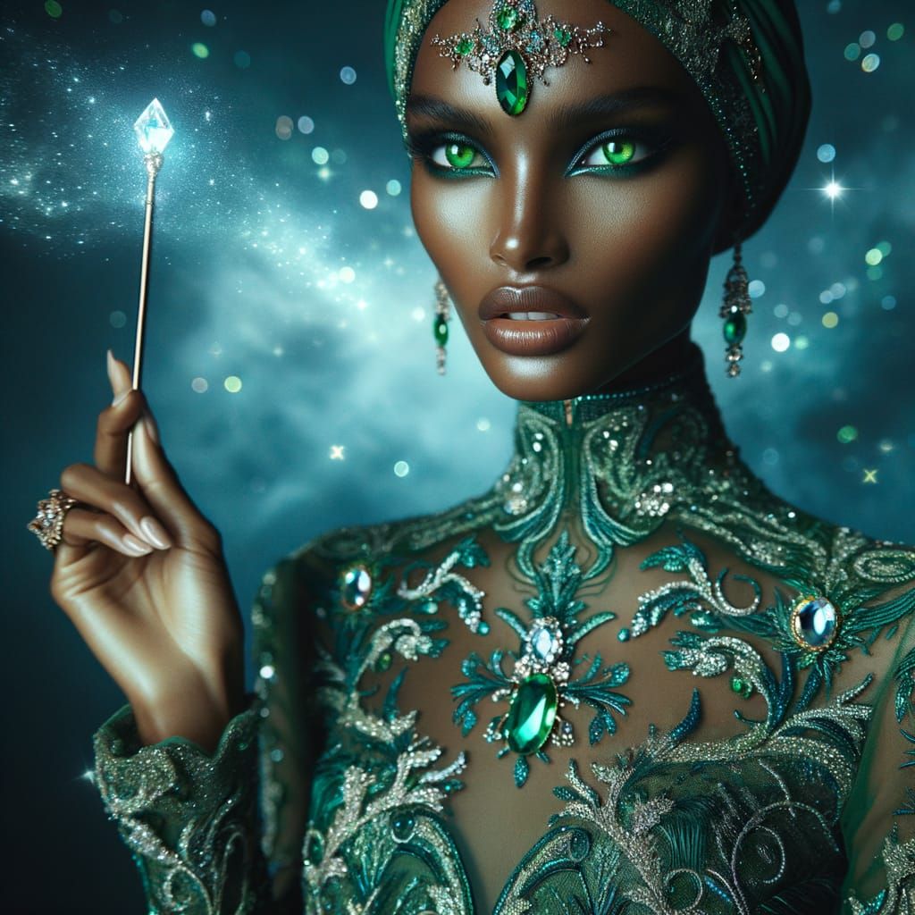 Enchanting Emerald Witch with Crystal Wand