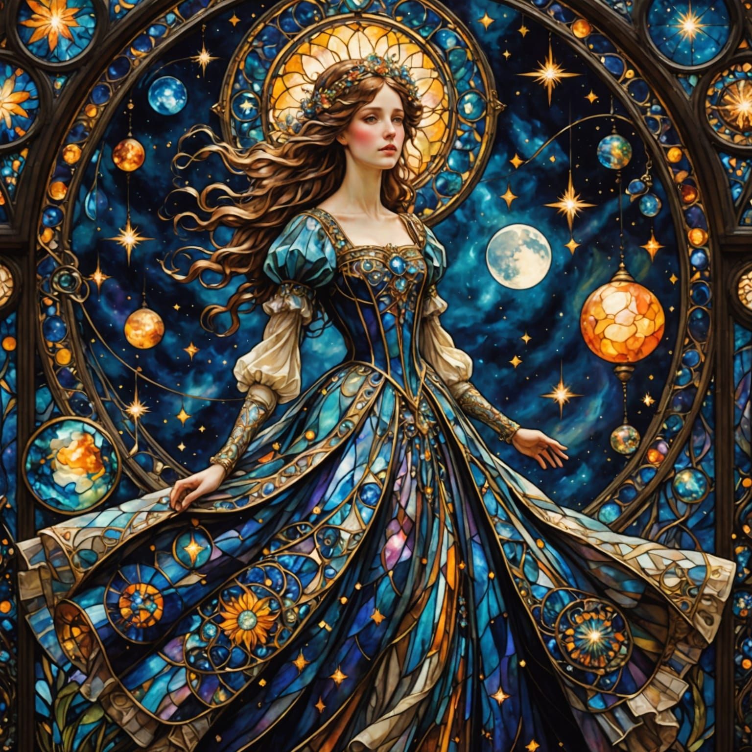 Colossal Stained Glass Dress in Cosmic Nebula