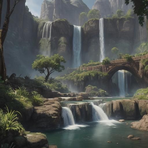 Naboo Waterfalls in a 3D Game Cinematic Style