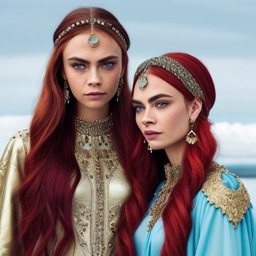 Stained Glass Painting of Red-Haired Women in Headscarves