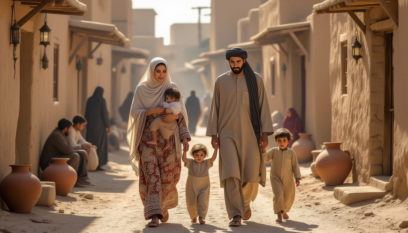 Muslim Woman Walks Through Ancient Village