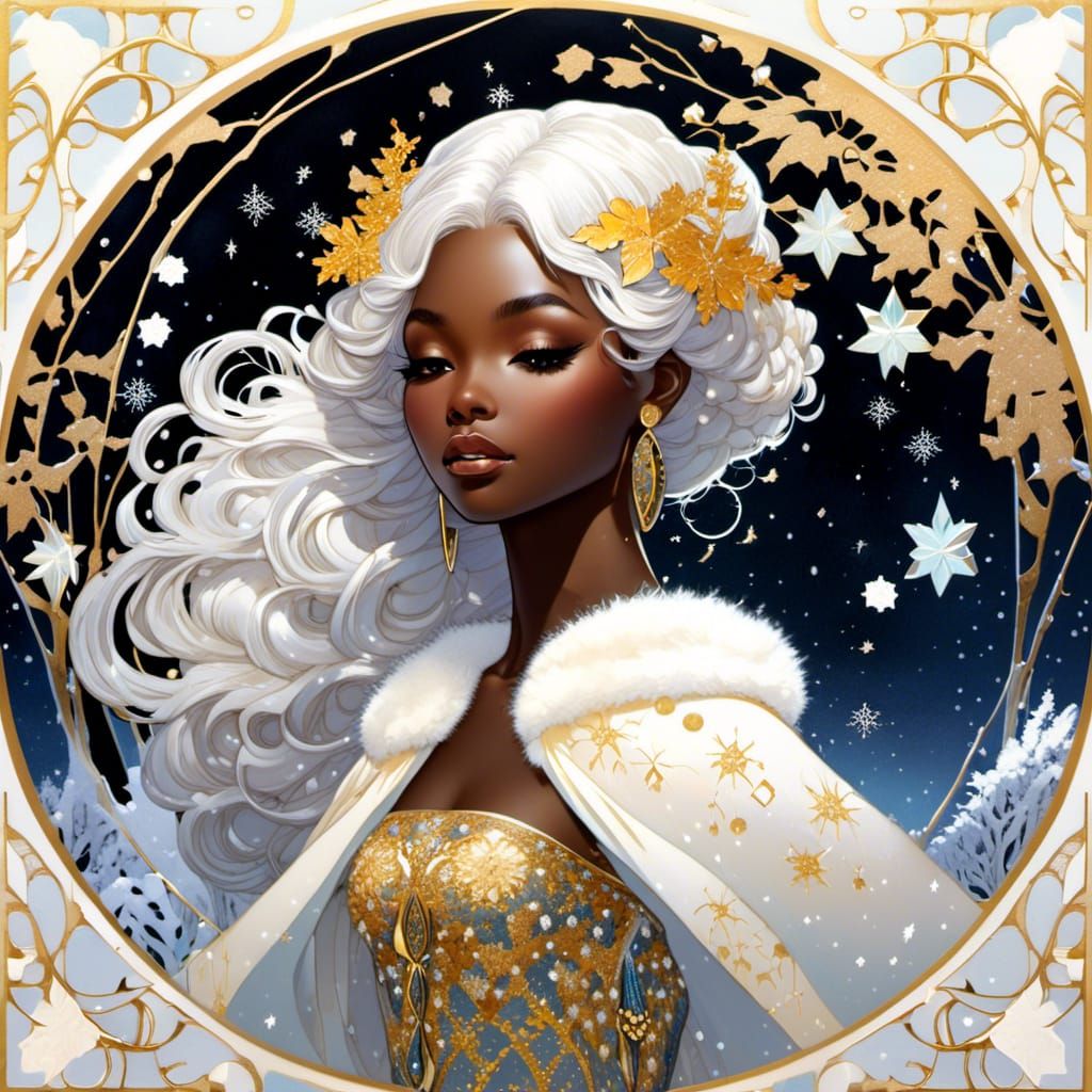 Winter Fairy Portrait in Art Deco Style