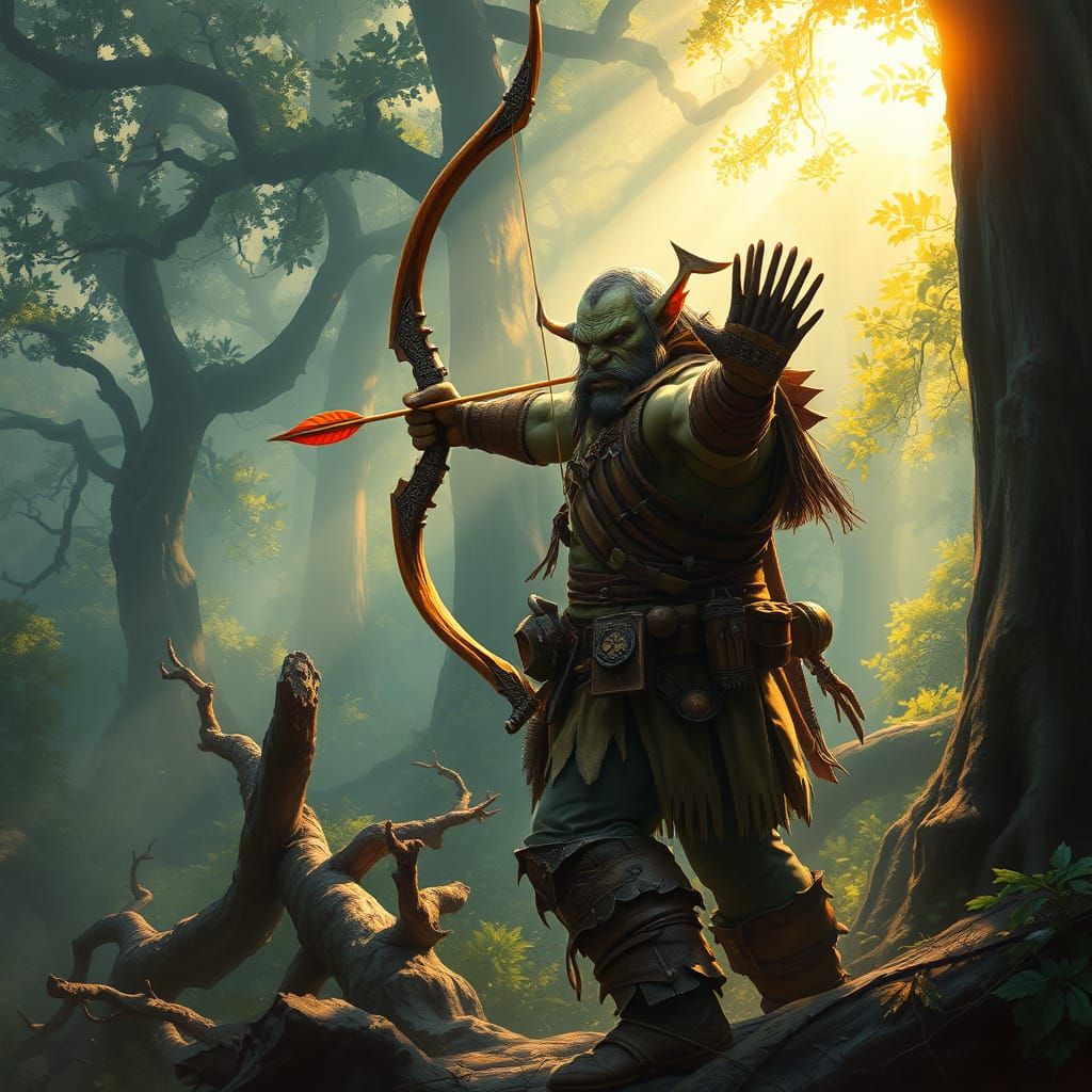 Epic Fantasy Warrior Stands Ready in a Misty, Verdant Forest