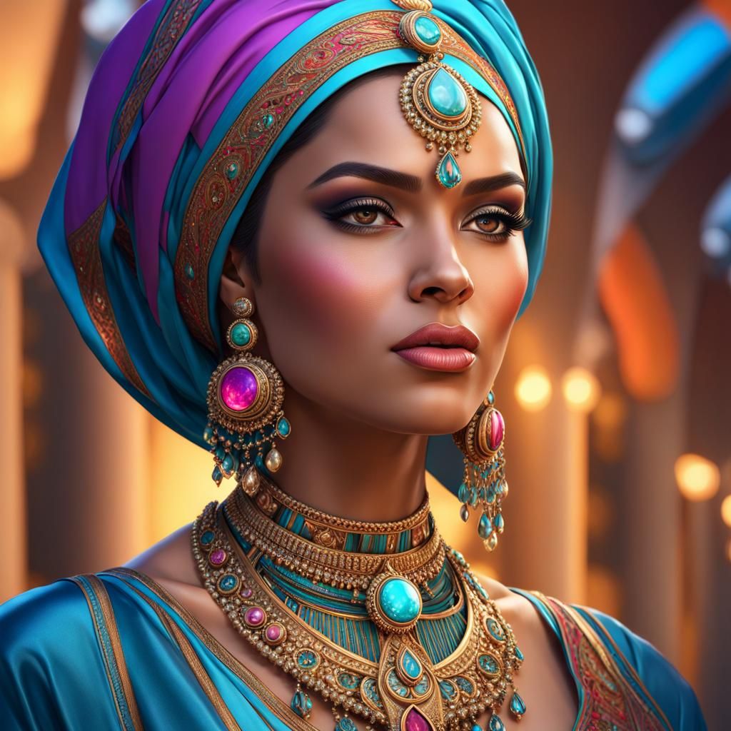 Beautiful Muslim Woman in Hyperrealistic Portrait