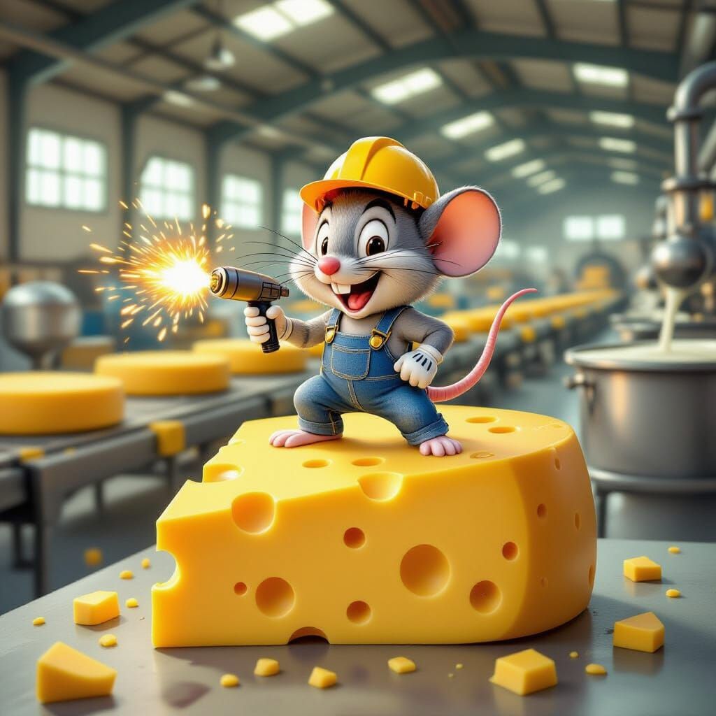 Mouse Chef Building Giant Cheese Factory