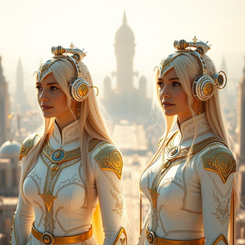 Majestic Blond Figures in Futuristic Annunaki City