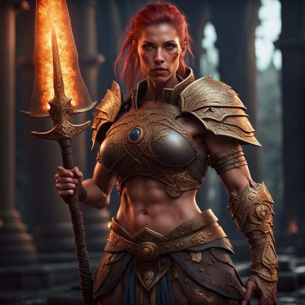 Powerful Woman Warrior: Detailed Matte Painting