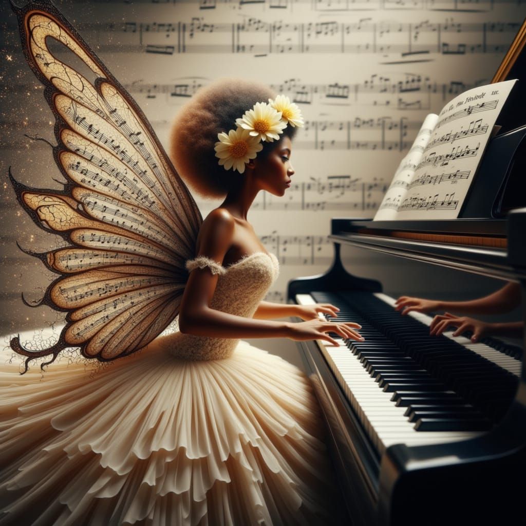 Whimsical Piano Fairy in Hyperrealistic Style