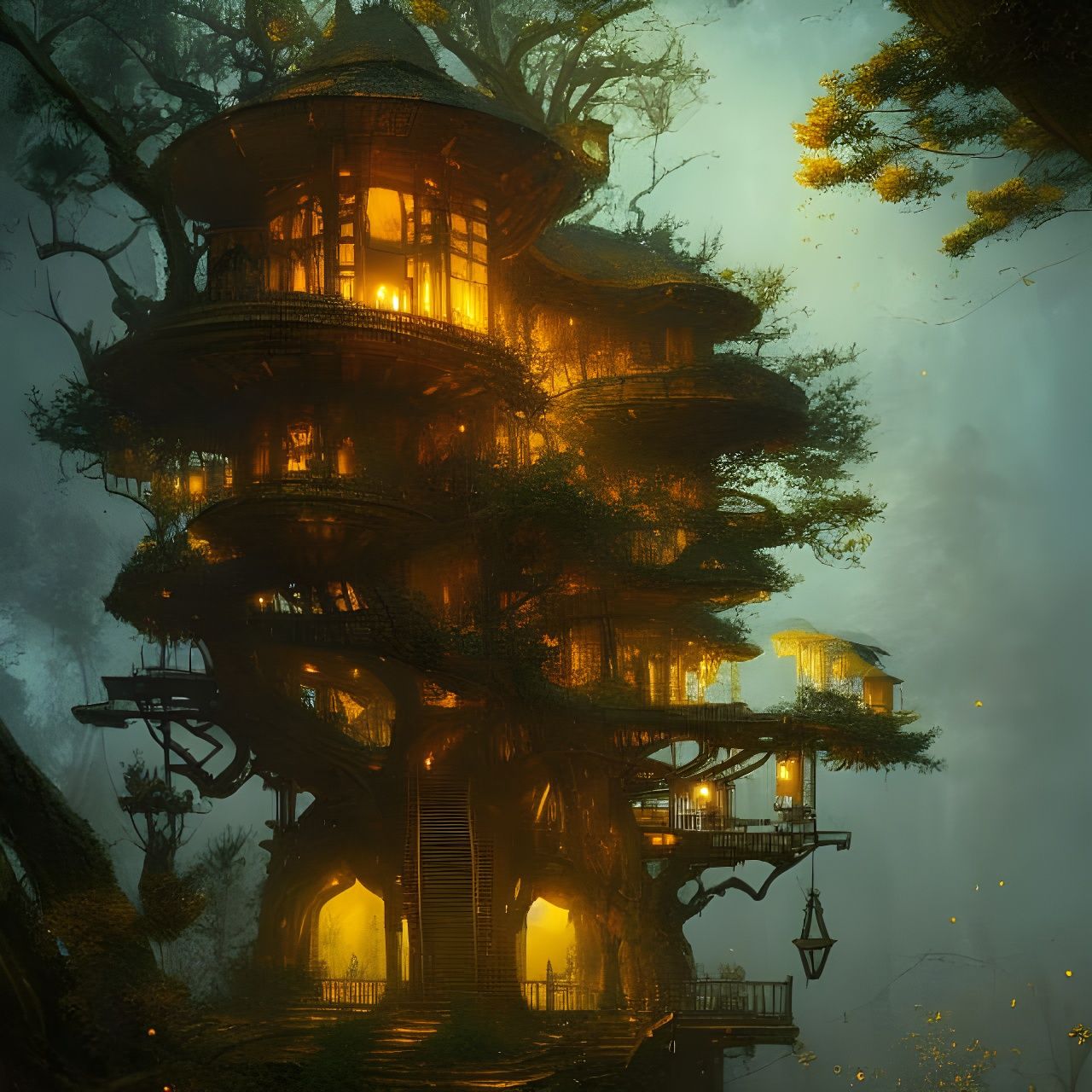 Golden Treehouse: Epic Digital Matte Painting
