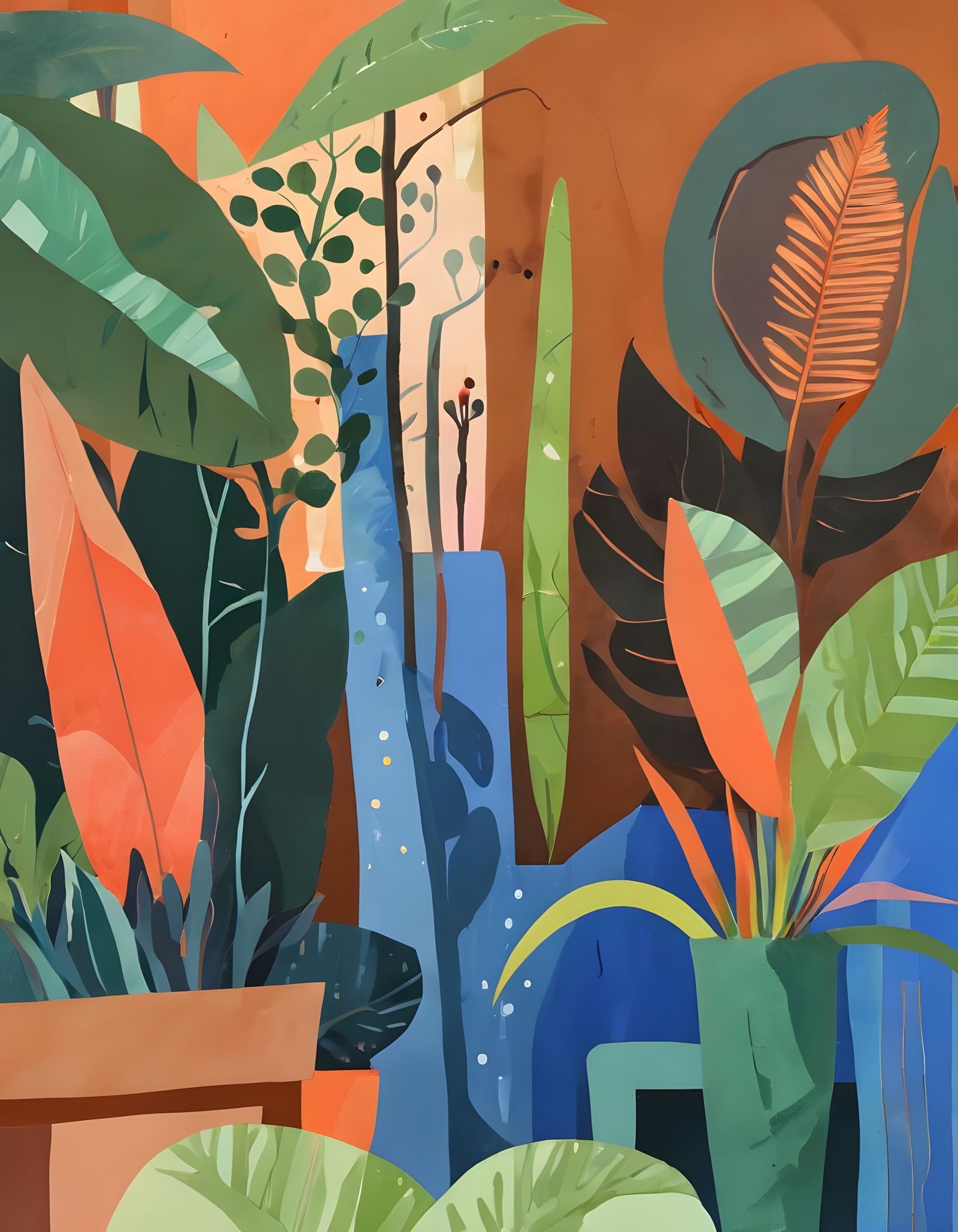 House and Plants in a Painterly Style