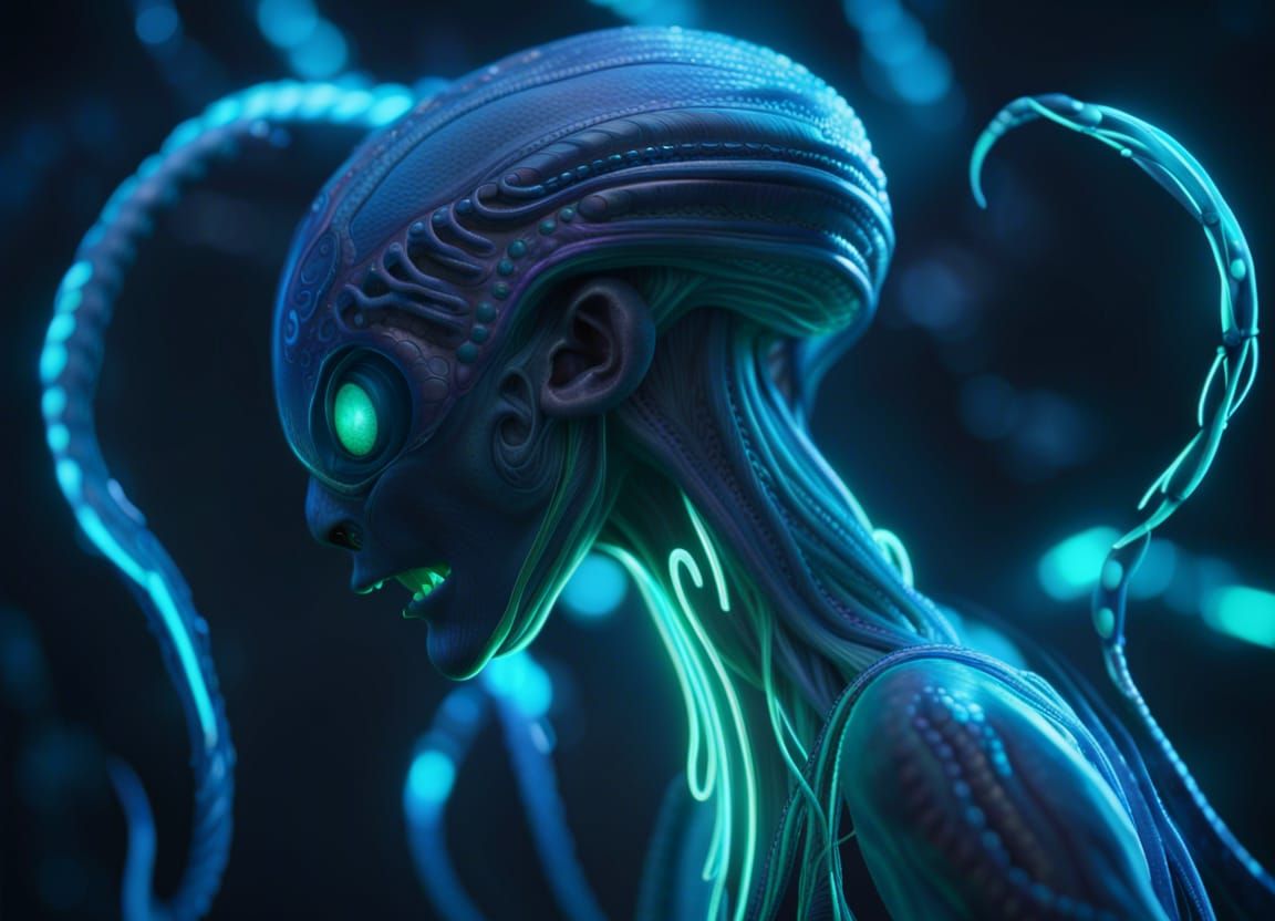 Bioluminescent Alien Creature Dancing in Dreamcore Style
