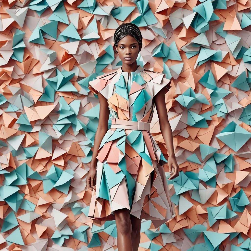 Hermes Runway Model in Origami Papercraft Dress