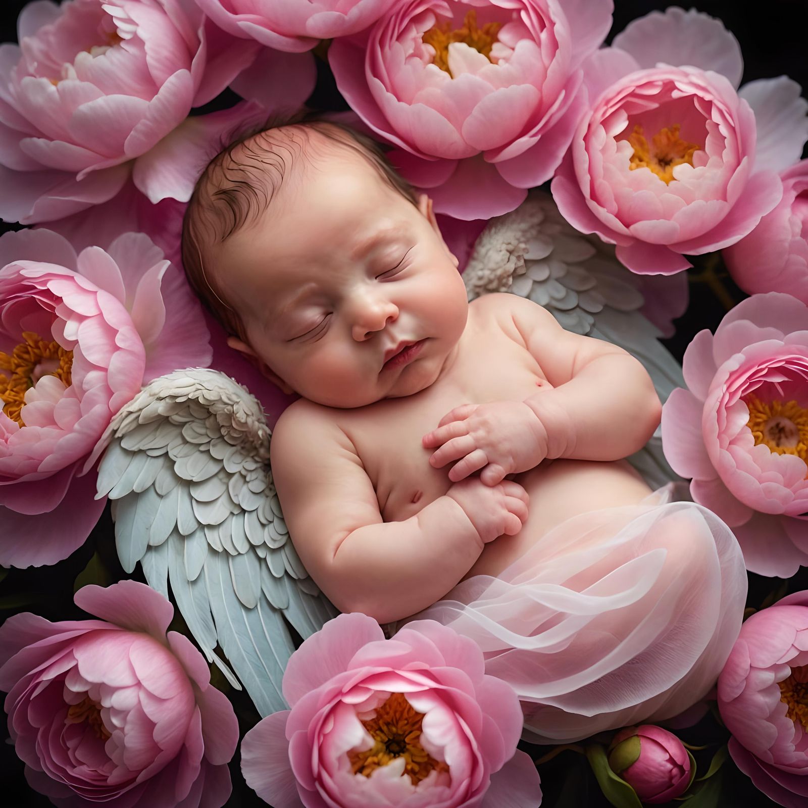 Whimsical Baby Angel Sleeping on Flower