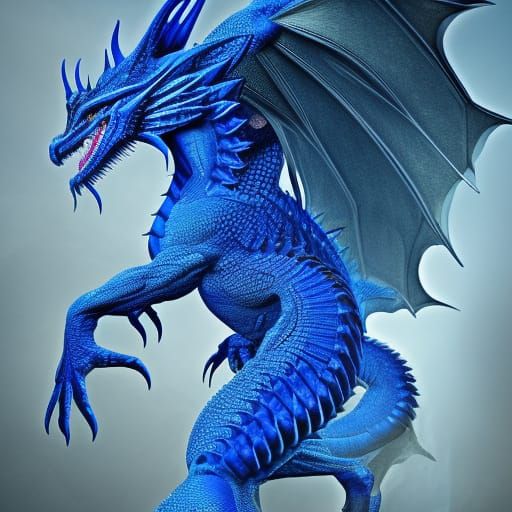Cobalt blue dragon with iridescent body