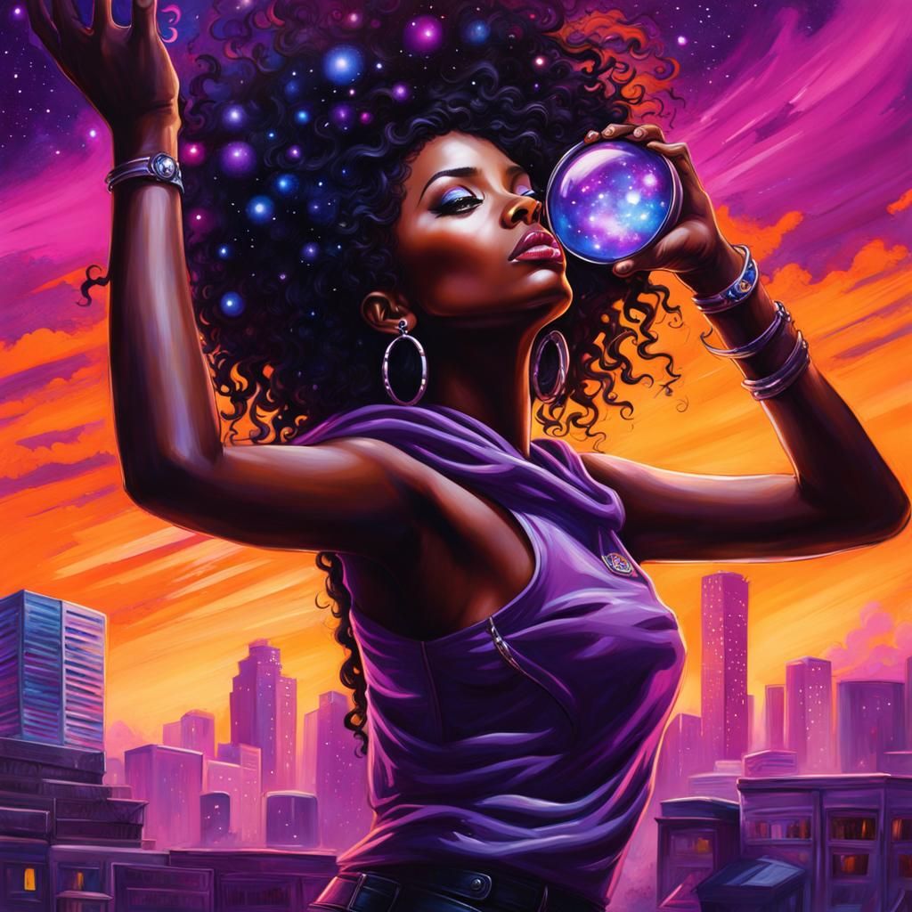 Ebony Beauty Under a Purple Sky