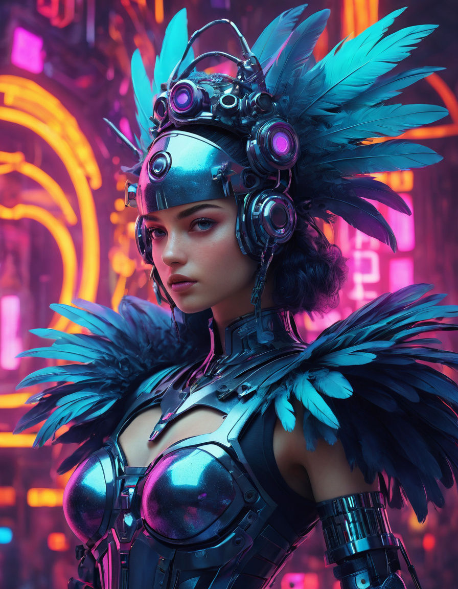 Cyberpunk Princess in Vibrant Feathers